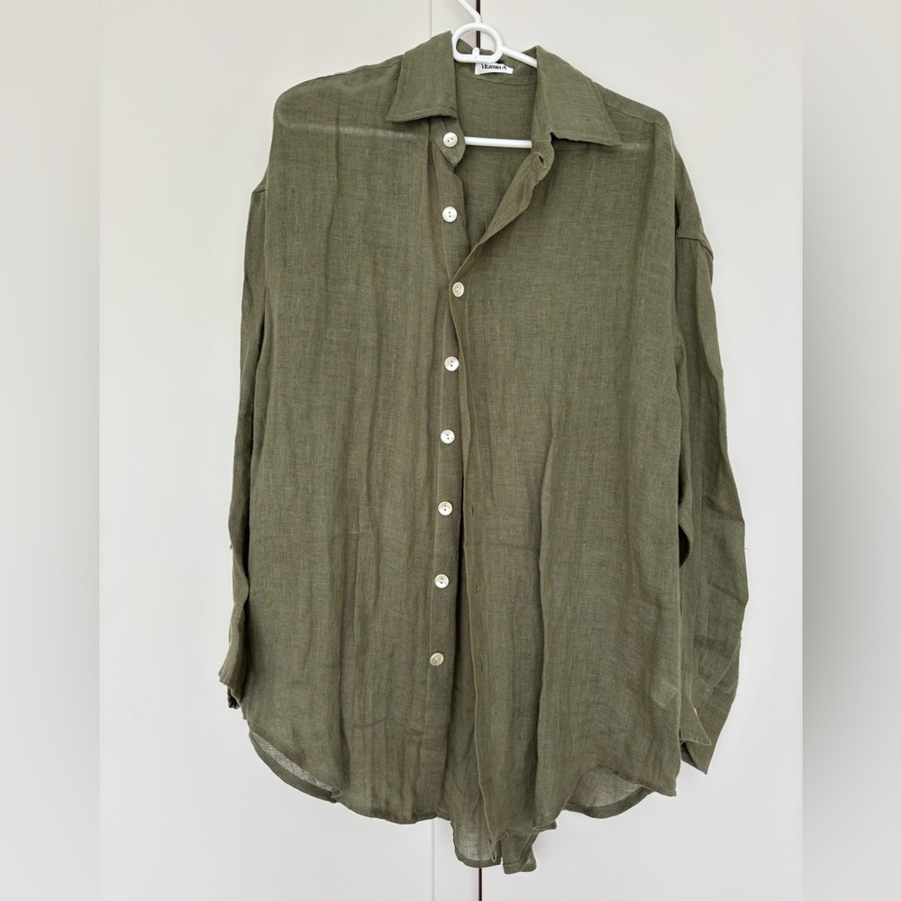 Vitamin A Playa Linen Boyfriend Shirt Swimsuit Cover Up - Picture 2 of 7